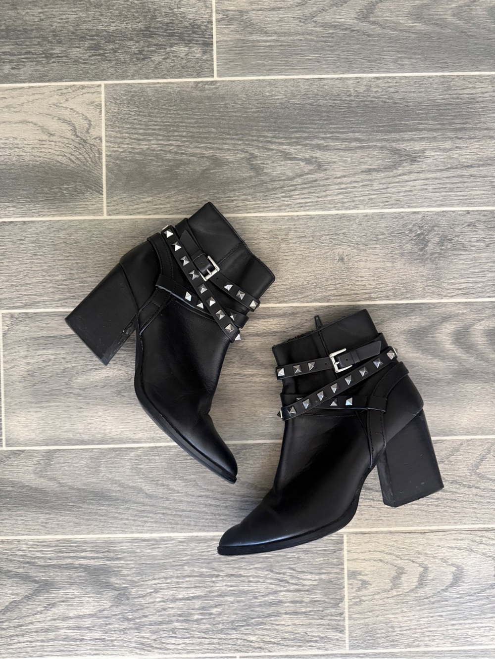 Steve Madden Black Studded Block Heel Ankle Boots
